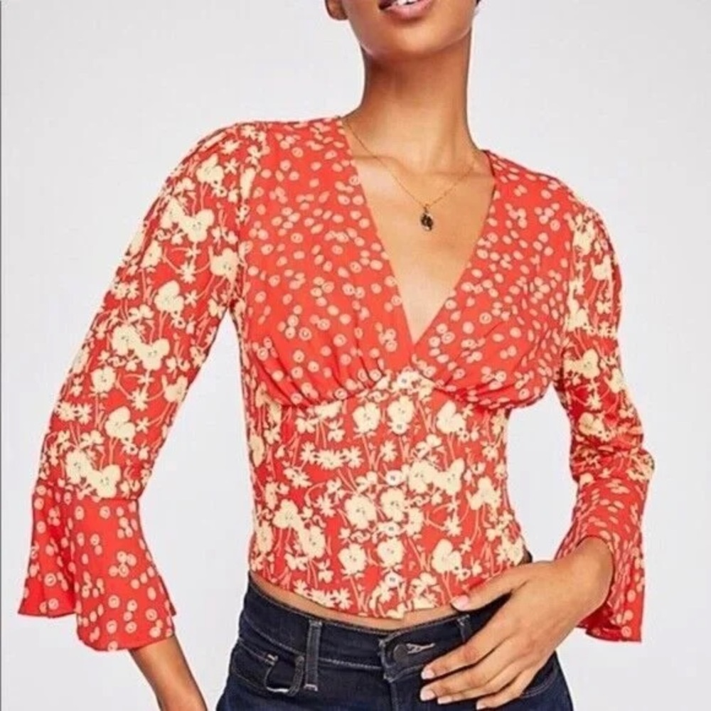 Free People Lady Bohemian coral floral top